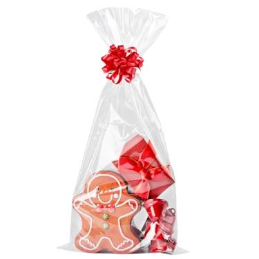 Imagem de CUDICY 20 sacos de celofane 20 x 50 cm, embalagem de celofane para cestas de presente, lembrancinhas de festa transparentes, sacos de presente de plástico para biscoitos