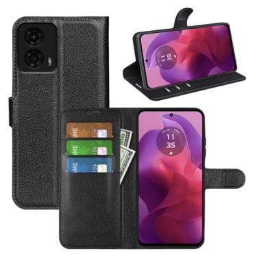 Imagem de Capa flip para Motorola Moto G04 / G24 / G04S / E14 carteira protetora magnética de couro capa fólio livro capa com suporte e compartimentos para cartão (preto)