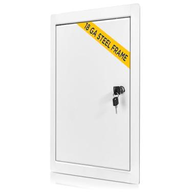 Imagem de BOZZON Painel de acesso para drywall com trava de chave – 35,5 x 73,6 cm – Porta de metal com moldura de 1,2 mm de espessura – Capa para furo de parede – Porta de acesso – Painel de acesso de