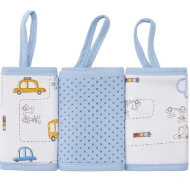 Imagem de Kit 3 Paninhos de Boca Bebê 100% Algodão Malha com Prendedor de Chupeta 28x28cm – Toalhinha Suave, Absorvente e Confortável (Azul/Branco)