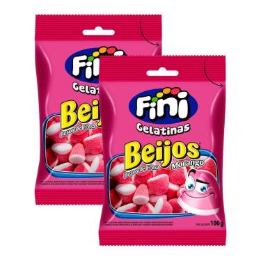 Imagem de Kit 2 Balas de Gelatina Fini Beijos de Morango 100g