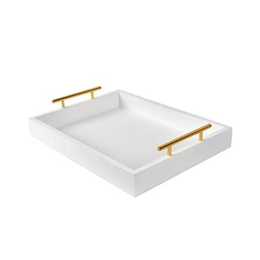 Imagem de Bandejas de serviço de, bandeja de serviço decorativa preta, bandejas otomanas para sala de estar, banheiro e bandejas decorativas para áreas externas 40 cm x 30 cm (White)
