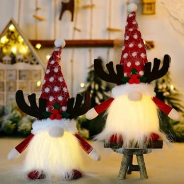 Imagem de ALLTHINGVB Gnomo iluminado para festas de fim de ano de 30,5 cm, Tomte sueco de pelúcia feito à mão, brinquedo de elfo iluminado, decorações de mesa de inverno operadas por bateria, conjunto com 2