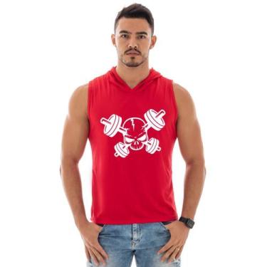Imagem de Regata Masculina Com Capuz Para Academia Estampada Caveira Halteres - 