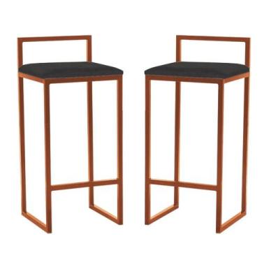 Imagem de Kit 2 Banquetas Altas Estofadas Suede Pietra Base Bronze - JOTABE, PRE