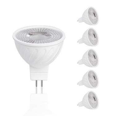 Imagem de HMYYJT Lâmpada LED MR16 equivalente a halogênio de 50 W, branco quente 3000K, lâmpada refletora MR16 GU5.3 12-36V CA e DC, ângulo de feixe de 38° para paisagem, regulável, pacote com 6.