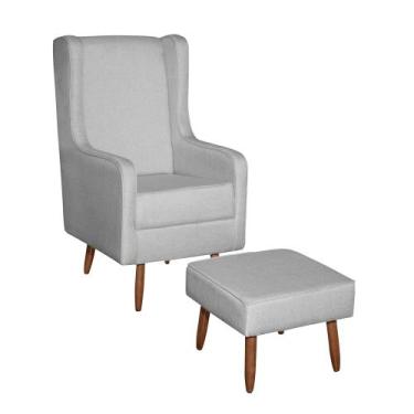 Imagem de Poltrona Retro com Pés Palito com Puff Linho Cinza Fratello
