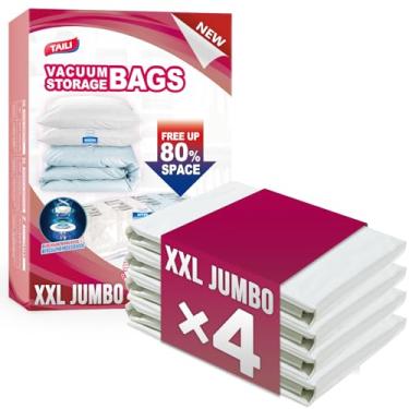 Imagem de TAILI Pacote com 4 sacos de armazenamento a vácuo para edredom e cobertores, sacos de vedação a vácuo jumbo 2GG para roupa de cama (128 x 99 cm), grande espaço para brinquedos, roupa de cama,