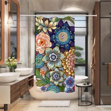 Imagem de Cortina de chuveiro Neasow Boho Floral Tecido 90x180cm impermeável