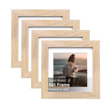 Imagem de Porta-retratos KINLINK 5x5 de madeira natural para 4x4 com tapete, pac