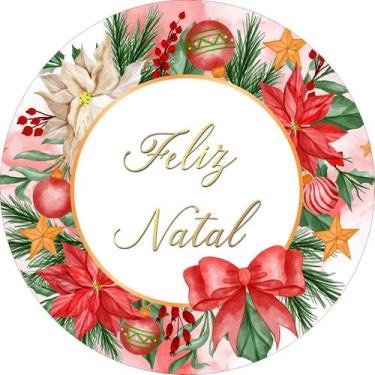 Imagem de Painel de Tecido Sublimado Redondo Feliz Natal Dourado Guirlanda Aquar