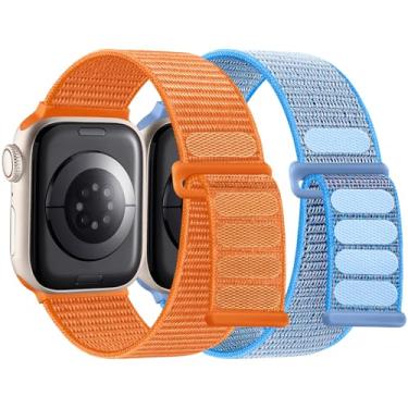 Imagem de WJK Pacote com 2 pulseiras esportivas de nylon compatíveis com Apple Watch de 40 mm, 41 mm, 42 mm e 38 mm, pulseira laranja para iWatch séries 11, 10, 9, 8, 7, 6, 5, 4, 3, 2 e 1