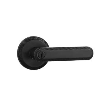 Imagem de SORWDUERM Maçaneta de porta preta com fechadura e chave preta fosca maçaneta de porta porta quarto e banheiro liga de zinco