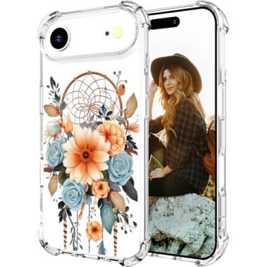 Imagem de Hungo Compatível com capa de telefone 17 Air, capa fina e fina de design feminino com protetor de airbag para mulheres e meninas (flores transparentes do apanhador de sonhos)