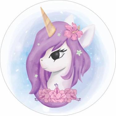 Imagem de Painel De Tecido Sublimado Redondo Unicórnio Aquarela - Fabrika de fes