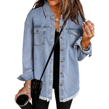 Imagem de Jaqueta jeans Vetinee Oversize Boyfriend azul tamanho M 8-10 mulheres