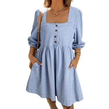 Imagem de Vestido jeans Sidefeel, primavera, verão, manga 3/4 para mulheres