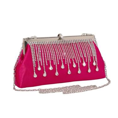Imagem de JIAN YA NA Moda feminina dama de honra dama de honra menina noiva bolsa clutch noite para formatura, coquetel, casamento, noivado, Franja de cetim rosa vermelha