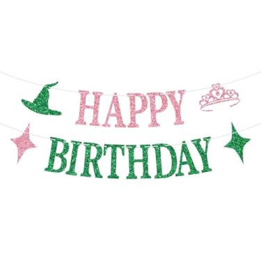 Imagem de Faixa Wicked Happy Birthday Banner, Have A Wicked Birthday, Filme Mágico Tema Bruxas, Princesas, Decorações de Festa de Aniversário Rosa e Verde