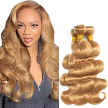 Imagem de Cor 27 feixes de cabelo humano loiro mel cachos ondulados 40 41 50 cm extensões de cabelo virgem brasileiro não processado