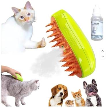 Imagem de Escova 3 em 1 para Pets com Vapor, Ferramenta de Limpeza e Cuidados com Pelos para Cães e Gatos, Verde e Laranja