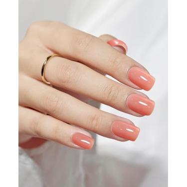 Imagem de 24 peças de unhas curtas quadradas com cola gelatinosa, kit reutilizável de unhas postiças de gel macio para mulheres e meninas com recurso de revestimento protetor UV, unhas rosa vivas