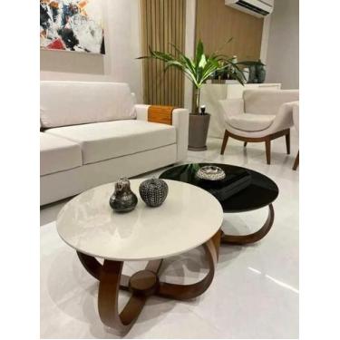 Imagem de Kit 2 Mesas Centro Base Cebola Com Tampo De Vidro Off Com Preto - JID 