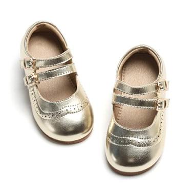 Imagem de Otter MOMO Sapatilhas de bailarina Mary Jane para crianças/meninas, sem cadarço, para festas escolares, Df08-ouro, 19