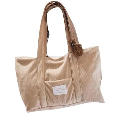 Imagem de Magalis Bolsa Sorali – Listras marrons | Bolsa de tecido listrado sofisticado, alças duplas, grande capacidade