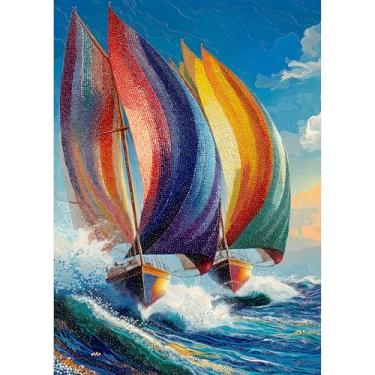 Imagem de Impossible Puzzles for Adults 1000 Pieces,Ocean Colorful Sailboat Puzzle Diamond Art, Sea Sailing Challenge Jigsaw Puzzle