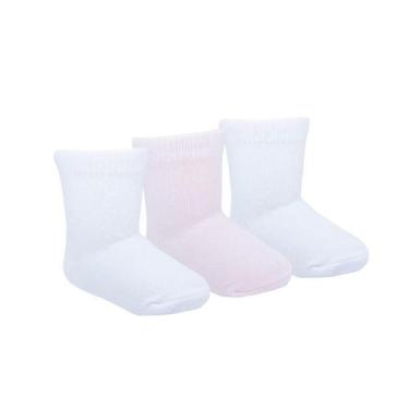 Imagem de Kit Meias Cano Alto 3 Pares RN Branca/Rosa Pimpolho