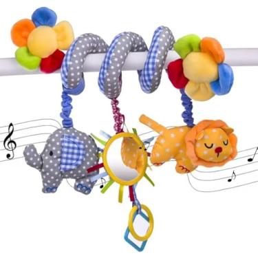 Imagem de Móbile Espiral para Berço com Elefante e Leão, Brinquedo Educativo com Espelho, 30x30cm