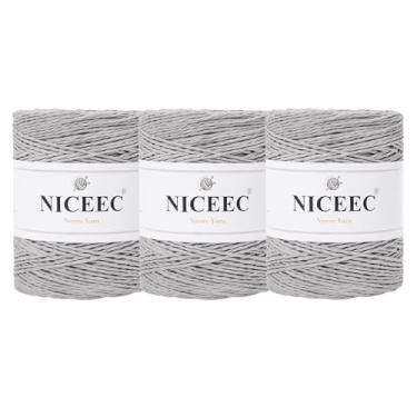 Imagem de NICEEC 3 novelos de fio de papel para crochê - Croceht fácil, fio de ráfia para chapéu de sol e decoração de casa DIY (total de 473 g/786 m) - cinza claro