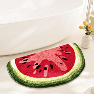 Imagem de Baby Playtime Aconchegante Melancia Frutas Bonitas Formato Meio Redondo Quarto Banheiro Porta Cozinha Tapete Absorção de Água Tapete Antiderrapante para Quarto Infantil (45 x 80 cm)