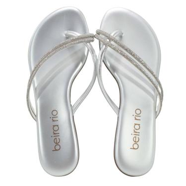 Imagem de Tamanco Rasteira Feminino Beira Rio 8384.772 Branco/Cristal/Prata