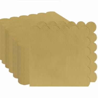 Imagem de RINDOJIN Guardanapos de papel descartáveis dobrados 12,7 x 12,7 cm, guardanapos de papel para jantar, casamento, festa de aniversário, guardanapos de bebidas douradas, 100 peças