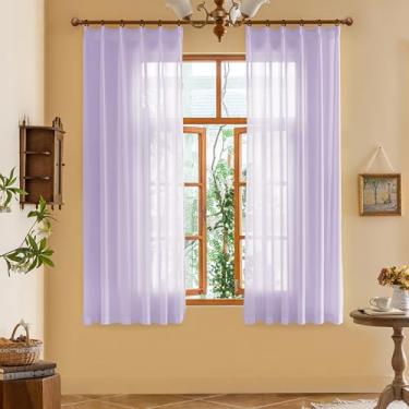 Imagem de Cortinas plissadas transparentes lavanda 153 cm de comprimento com filtro de luz painéis de cortina curta cortinas plissadas de toque macio com ganchos ajustáveis para quarto, lilás pastel, 106,7 cm L