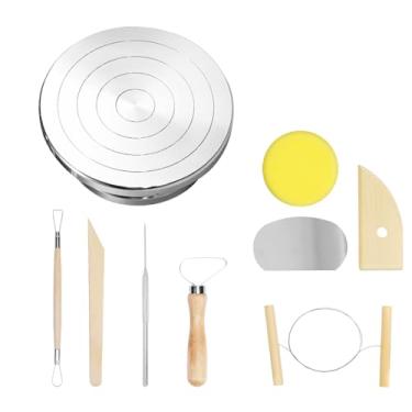 Imagem de eZAKKA Roda de escultura de 11,8 polegadas, roda de faixa de metal resistente dupla face com ferramenta de cerâmica para modelagem de modelos de cerâmica, 1 + 8 peças