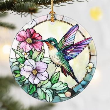 Imagem de Enfeites de Natal, Dodosky Enfeite de beija-flor de cerâmica de 7 cm, decoração de Natal, enfeites de árvore de Natal, decorações de Natal para árvores, enfeites de férias, amantes de beija-flor