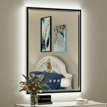 Imagem de JSneijder Espelho De Banheiro Com Led Preto De 20X28 Polegadas, 3000K/4500K/6000K, Espelho De Penteadeira Iluminado Com Luzes Frontais E Traseiras, Design Flutuante Antiembaçante Regulável Para Mon