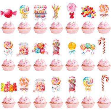 Imagem de 42PCS Candy Cupcake Toppers Lollipop Candyland Cake Decoration Candy Party Decorations Colorful Candy Halloween Trick-or-Treat Cupcake Toppers