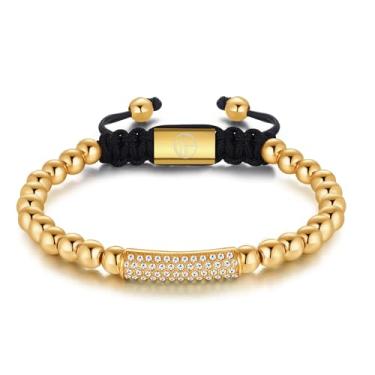 Imagem de WP WEPICK Pulseiras masculinas banhadas a ouro 18 quilates com cruz de estrela de oito garras, trevo de quatro folhas, coração e gato, pulseira com pingente de aço inoxidável, contas de ouro