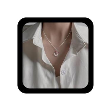 Imagem de Ximdble Colar vintage de coelho vazado, gargantilha de coelho, pingente de pingente minúsculo coração vermelho, joia gargantilha feminina