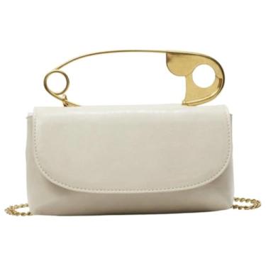 Imagem de Bolsa feminina moderna 2025 com clipe de papel, pequena alça superior, bolsa Hobo, bolsa tiracolo de couro sintético, bolsa de ombro, Branco, free, Bolsa de ombro