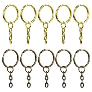 Imagem de Argola Para Chaveiro 23mm + Corrente Elo Cor Dourada & Prata 200 Peças