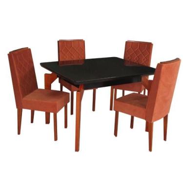 Imagem de Conjunto Mesa Retangular Vidro Floripa 4 Cadeiras com Apliques - São C