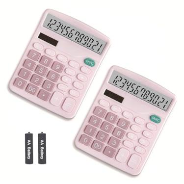 Imagem de NICOLEKAY Calculadora, visor LCD grande de 12 dígitos e botão sensível, calculadora de escritório de energia dupla de bateria solar, rosa (2 peças)