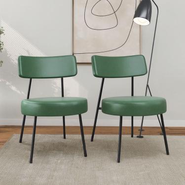 Imagem de Kit 02 Poltronas Decorativas Sala de Estar Kobe Estofada com Encosto Couríssimo Verde - Desk Design
