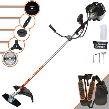 Imagem de Máquina de Cortar Grama Terra GRH-520 À Gasolina 2 Tempos 52cc 2,5HP 6.500rpm Roçadeira Profissional Completa Multifuncional Com 5 Opções de Cortes