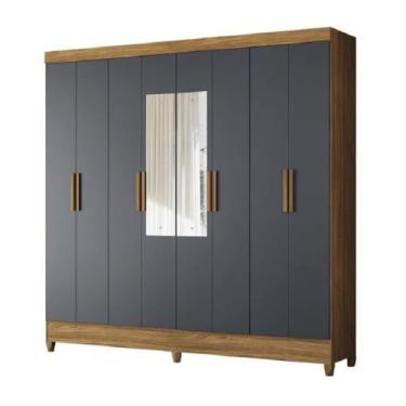 Imagem de Guarda Roupa Casal Com Espelho 8 Portas 2 Gavetas Madeirado/Cinza Marajó